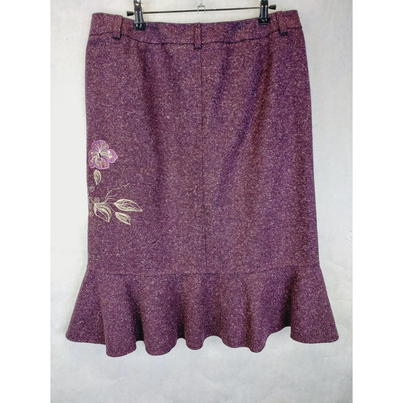 Marks & Spencer Tulip Midi Skirt Womens 10 Wool Beaded Embroidered Floral Career